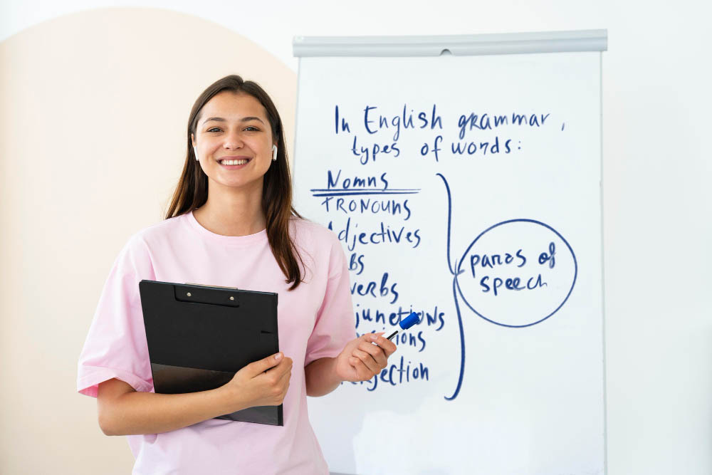 Image of young woman teaching english