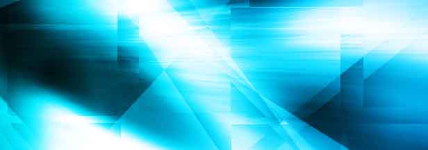 Abstract futuristic digital background with bright blue light beams and geometric shapes layered in motion.