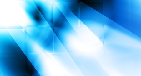 Abstract geometric pattern with overlapping translucent blue and white rectangles creating a dynamic light effect.