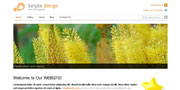 Close-up of yellow bottlebrush flowers with green foliage, displayed on a website homepage about simple design.