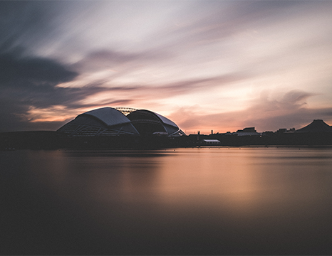 Lake and mountains at sunset