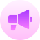 Purple megaphone icon symbolizing announcements or audio notifications on a white background