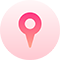 Pink map location pin icon with a soft gradient on a white background indicating a geographic point