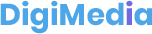 Blue and light blue stylized text logo reading DigiMedia on a transparent background.