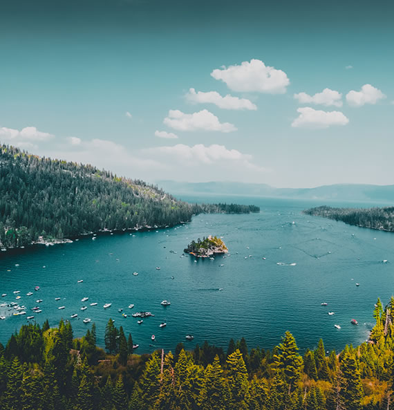 Image of lake with island and boats
