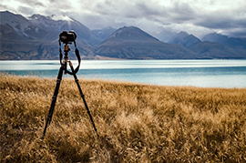 Image of camera facing mountains
