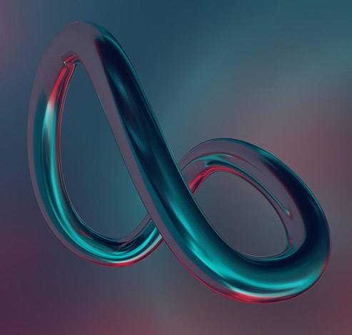 A glossy, twisting figure-eight shape set against a soft gradient background, creating a modern and abstract visual element.