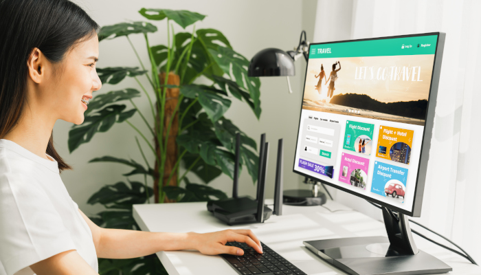 Image of woman using website